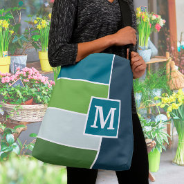 Stor Rand i blått och grönt med Monogram Axelväska