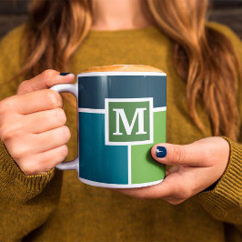 Stor Rand i blått och grönt med Monogram Kaffemugg