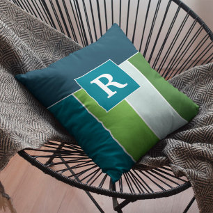 Stor Rand i blått och grönt med Monogram Kudde