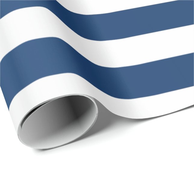 Stor Rand Linjer Blue Navy White Minimal Presentpapper (Rullad Hörn)