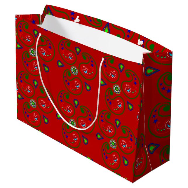 Stor Red Glossy jul Paisley Gift Bag (Baksidan Vinklad)