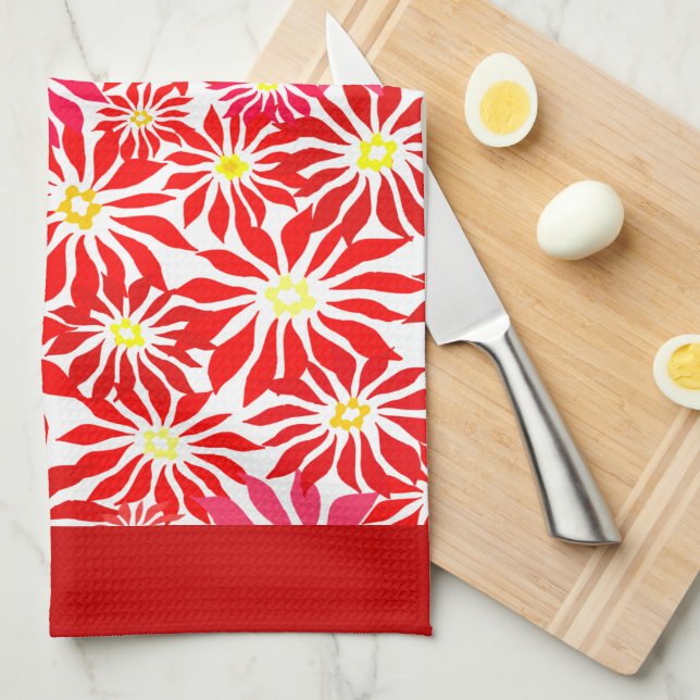 Stor Red Poinsettia Flowers Mönster Kitchen Towel Kökshandduk (Vikt i Fjärdedel)