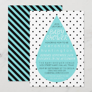 Stor regndroppe & Polka dots Blue Baby Shower Inbjudningar