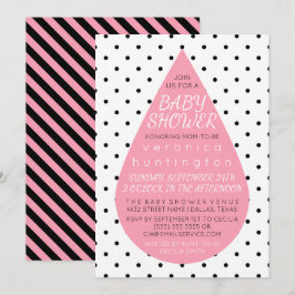 Stor regndroppe & Polka dots Rosa Baby Shower Inbjudningar