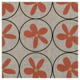 Stor Retro Fersken Blommig - Naturlig Linneväv Tyg