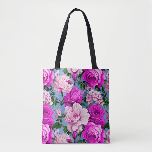 Stor Retro Lila Ros Blomma Tygkasse (Framsida)
