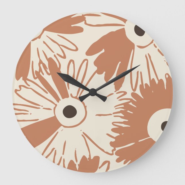 Stor Retro Marguerit Blommig Kraft Kryddterrakotta Klocka (Framsida)