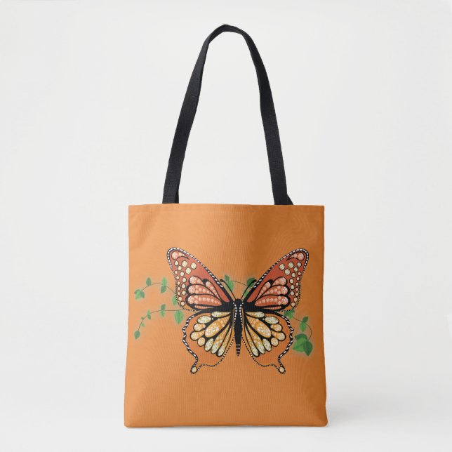 Stor Rhinestone Monarch Butterfly Design Tote Bag Tygkasse (Framsida)