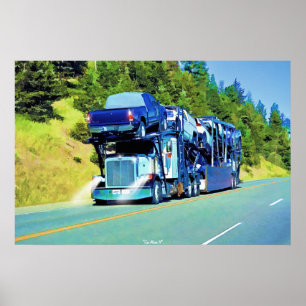 Stor Rig Car Transporter Lastbil-Driver Art Poster
