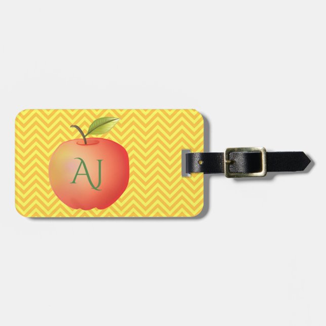 Stor röd äpple gul Chevron mönster monogram Bagagebricka (Horisontell Framsida)