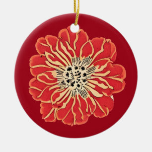 Stor röd Art nouveau blomma Julgransprydnad Keramik