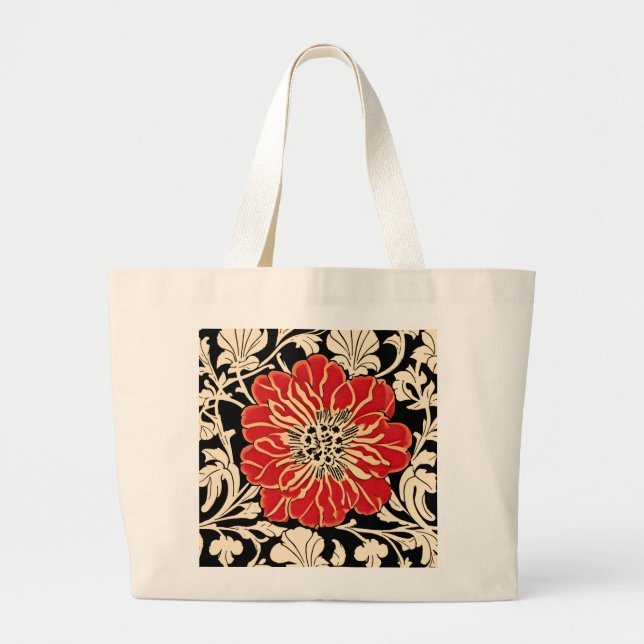 Stor röd Art nouveau blomma Jumbo Tygkasse (Framsidan)