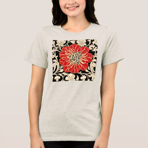 Stor röd Art nouveau blomma T Shirt
