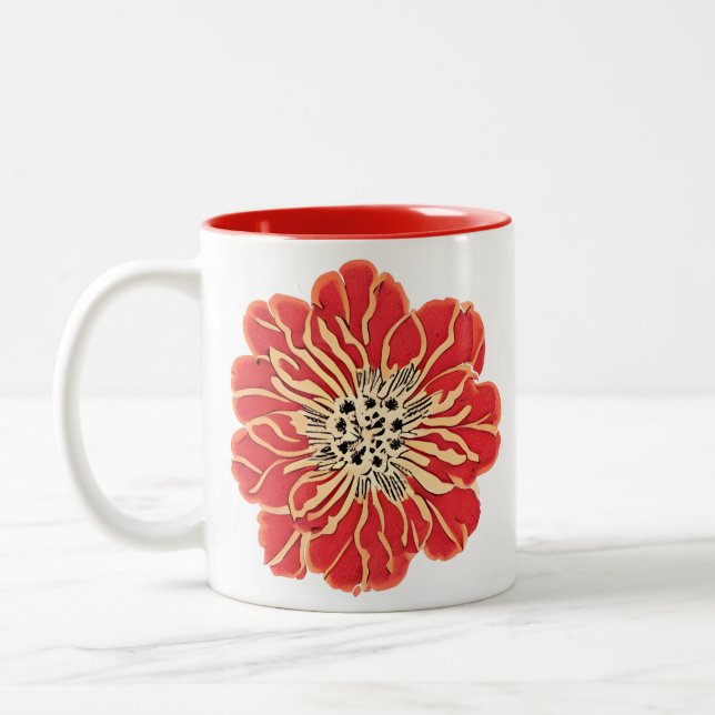 Stor röd Art nouveau blomma Två-Tonad Mugg (Vänster)