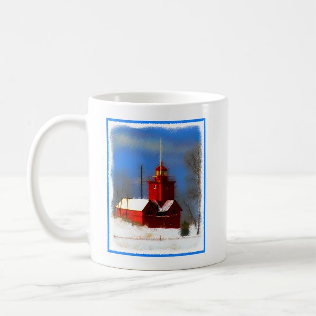 Stor röd fyrmålning - original- konst kaffemugg (Vänster)