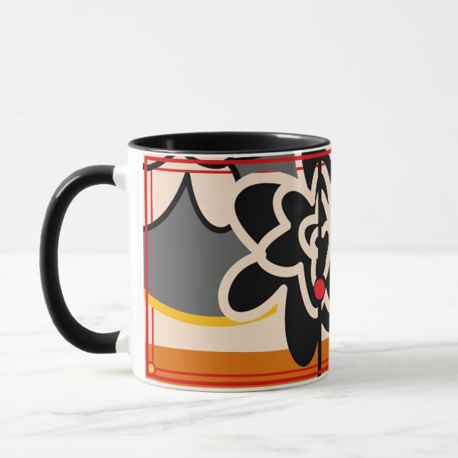 stor röd gul kaffemugg för vänlig blomma (Vänster)