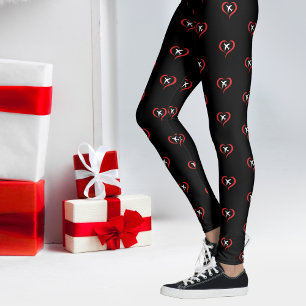 Stor röd hjärta med vit flygplan,Enkel svart Leggings