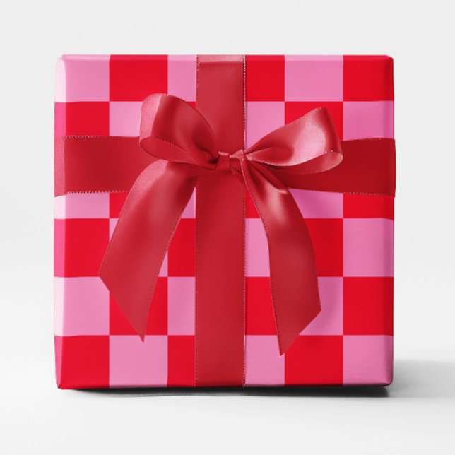 Stor röd och rosa rutig presentpapper (Big Red and Pink Checkered Wrapping Paper)