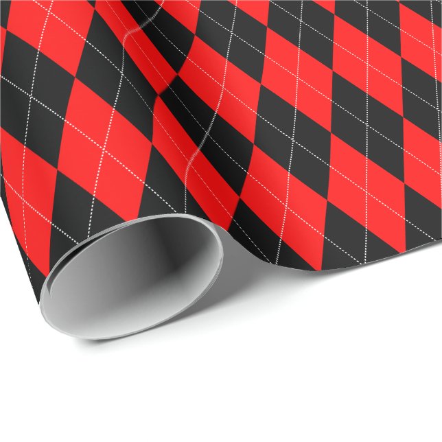 Stor röd och svart argyle-presentpapper presentpapper (Rullad Hörn)