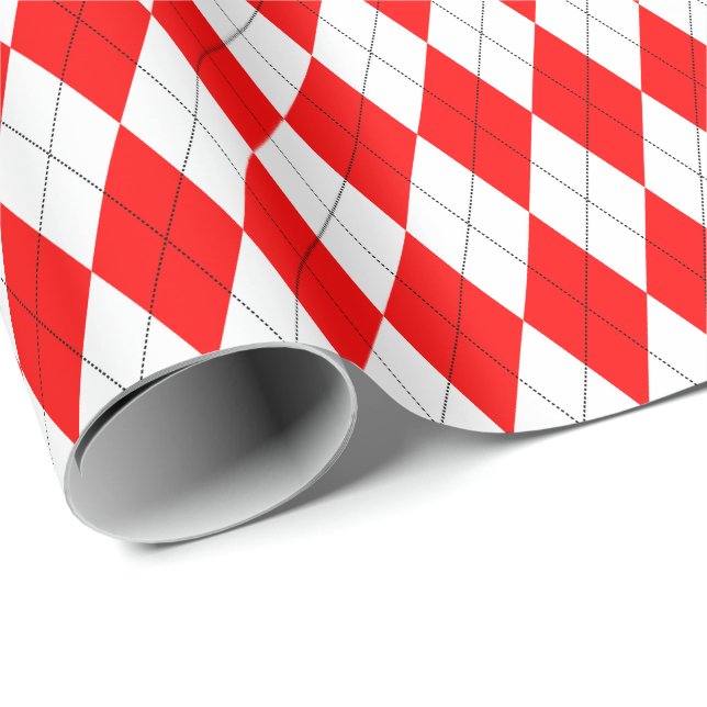 Stor röd och vit argyle-presentpapper presentpapper (Rullad Hörn)