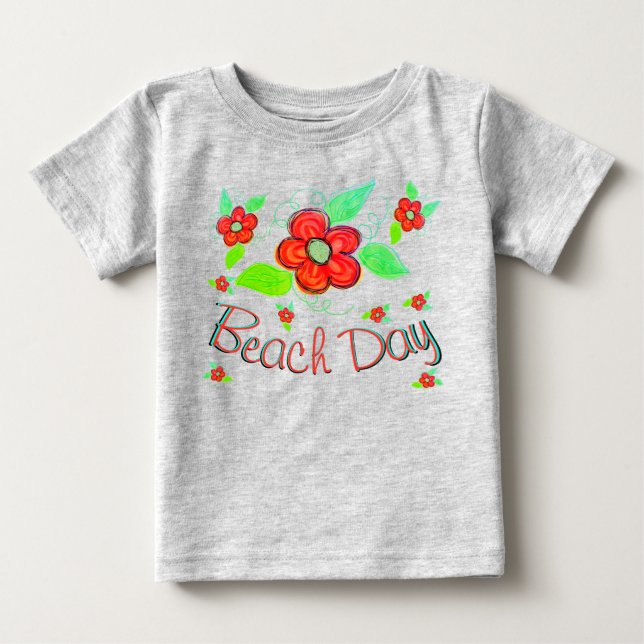 Stor röd orange blomma blommar t shirt (Framsida)