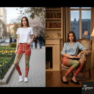 Stor Röd Salvia Brun Vertikal Tartan Leggings