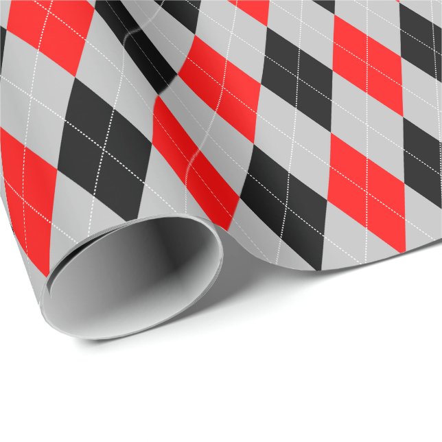Stor röd, svart och grå argyle-presentpapper presentpapper (Rullad Hörn)
