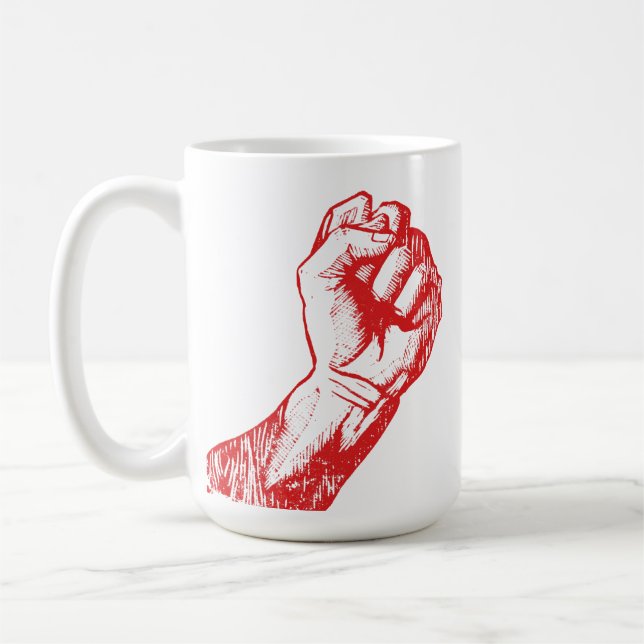 Stor röd upprätt höjd näve kaffemugg (Vänster)