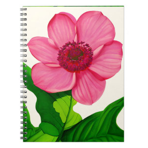 Stor Rosa Anemone med Emerald Grönt Löv Anteckningsbok