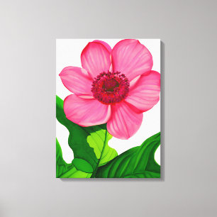 Stor Rosa Anemone med Emerald Grönt Löv Canvastryck