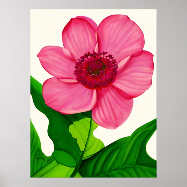Stor Rosa Anemone med Emerald Grönt Löv Poster (Framsidan)