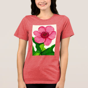 Stor Rosa Anemone med Emerald Grönt Löv T Shirt