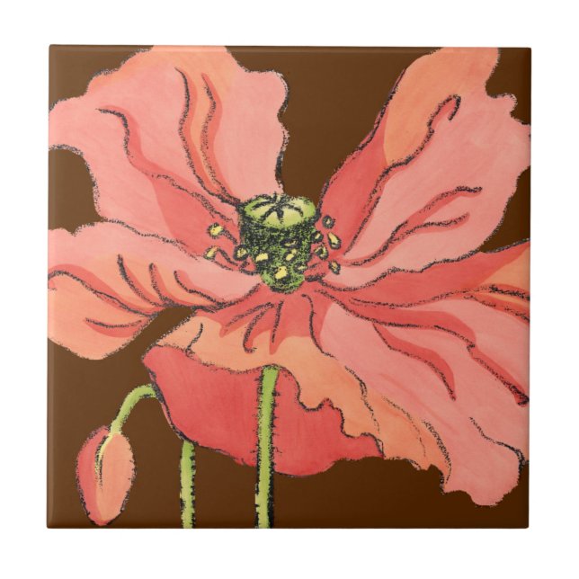 Stor Rosa blomma med djup röd bakgrund Kakelplatta (Framsidan)