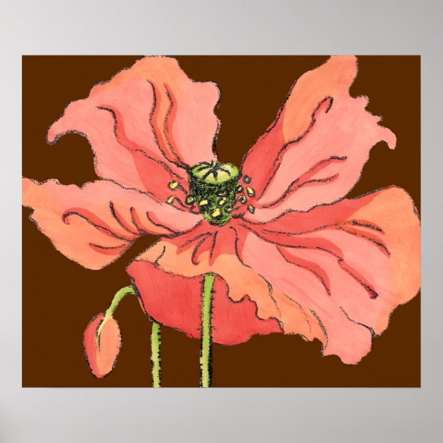 Stor Rosa blomma med djup röd bakgrund Poster (Framsidan)