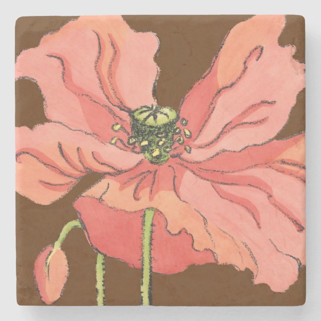 Stor Rosa blomma med djup röd bakgrund Stenunderlägg (Framsidan)
