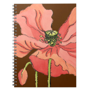 Stor Rosa blommar med djup röd bakgrund Anteckningsbok Med Spiral