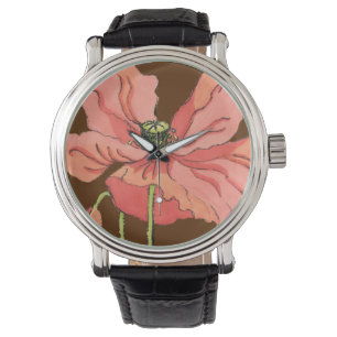 Stor Rosa blommar med djup röd bakgrund Armbandsur