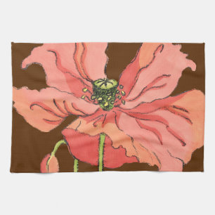 Stor Rosa blommar med djup röd bakgrund Kökshandduk