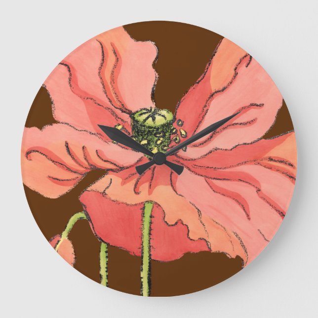 Stor Rosa blommar med djup röd bakgrund Stor Klocka (Framsida)