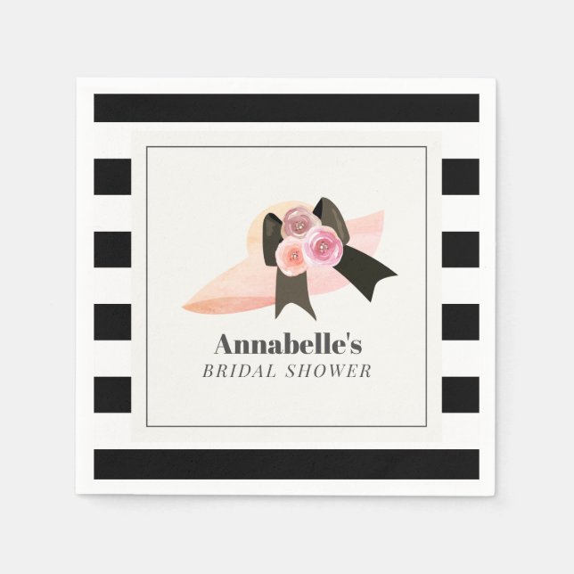 Stor rosa derbyhatt med rosor bröllopsdusch pappersservett (Framsidan)