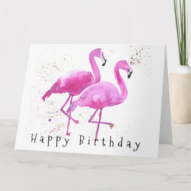 Stor Rosa Flamingo Birthday Card, från oss båda Kort (Framsida)
