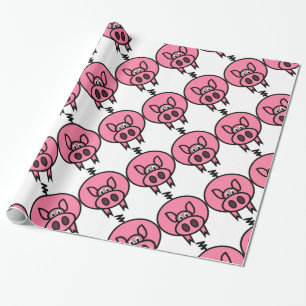 Stor rosa gris som slår in papper presentpapper