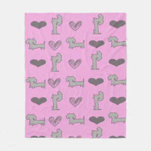 Stor rosa hjärtor & Doxiesfilt Fleecefilt