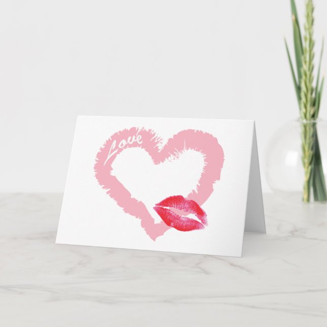 Stor Rosa Kärlek Heart med Läppar Helgkort (Framsida)