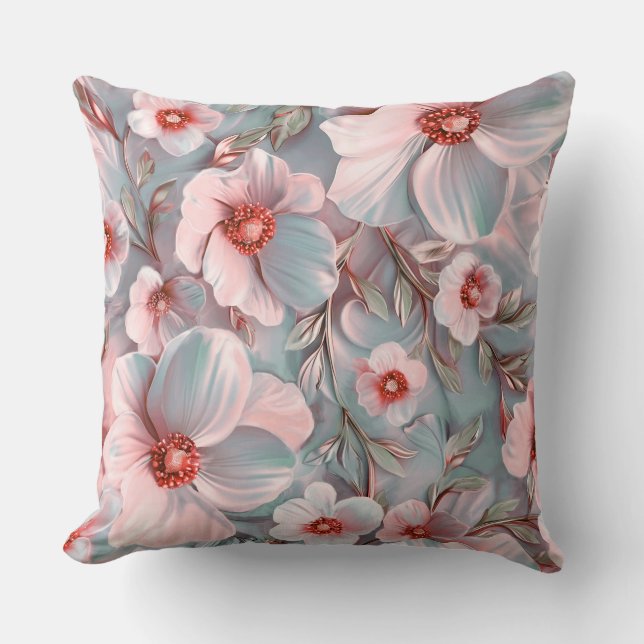Stor Rosa och Blåa blommor Kudde (Framsida)