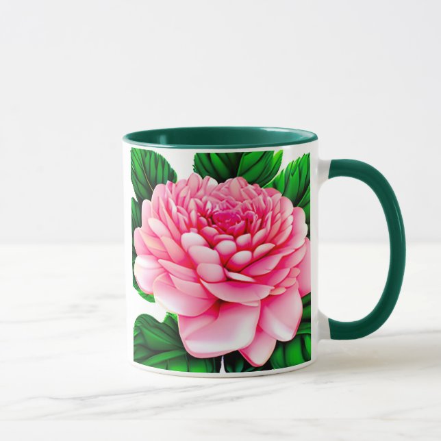 Stor rosa peon med smaragdgröna blad  mugg (Höger)