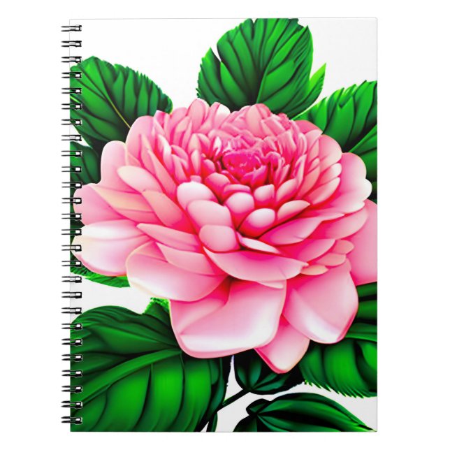 Stor Rosa Peony med Emerald Grönt Löv Anteckningsbok (Framsidan)