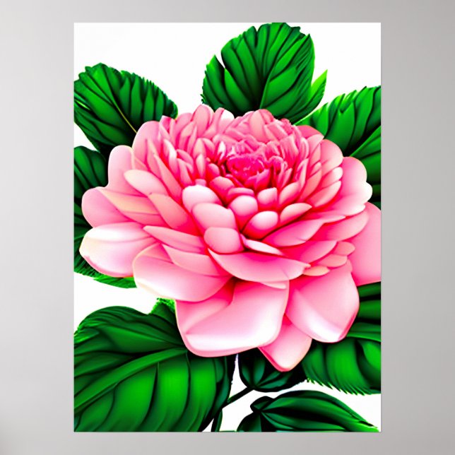 Stor Rosa Peony med Emerald Grönt Löv Poster (Framsidan)