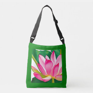 Stor Rosa Vatten Lily med Emerald Grönt Löv Axelväska