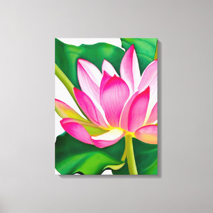Stor Rosa Vatten Lily med Emerald Grönt Löv Canvastryck